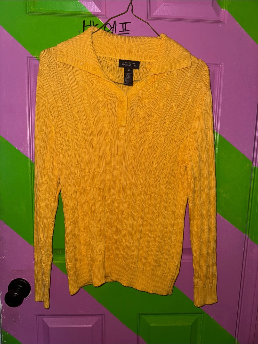 Jones New York Bright Yellow Cable Turtleneck Sweater